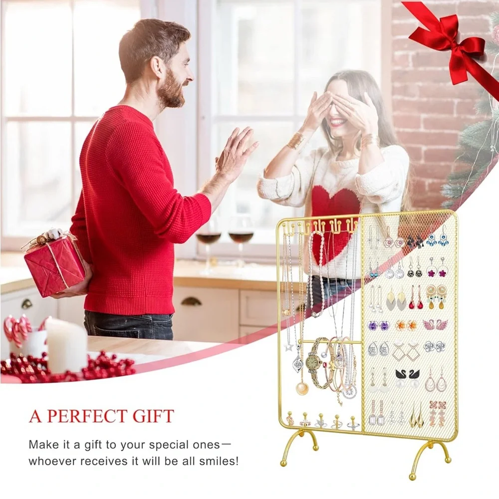 Gold Jewelry Organizer Stand  Hanging Earrings Bracelet Necklaces Ring Watches,
